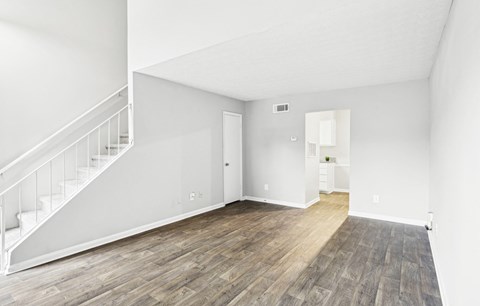 Spacious living room area at Pine Village North in Smyrna, GA